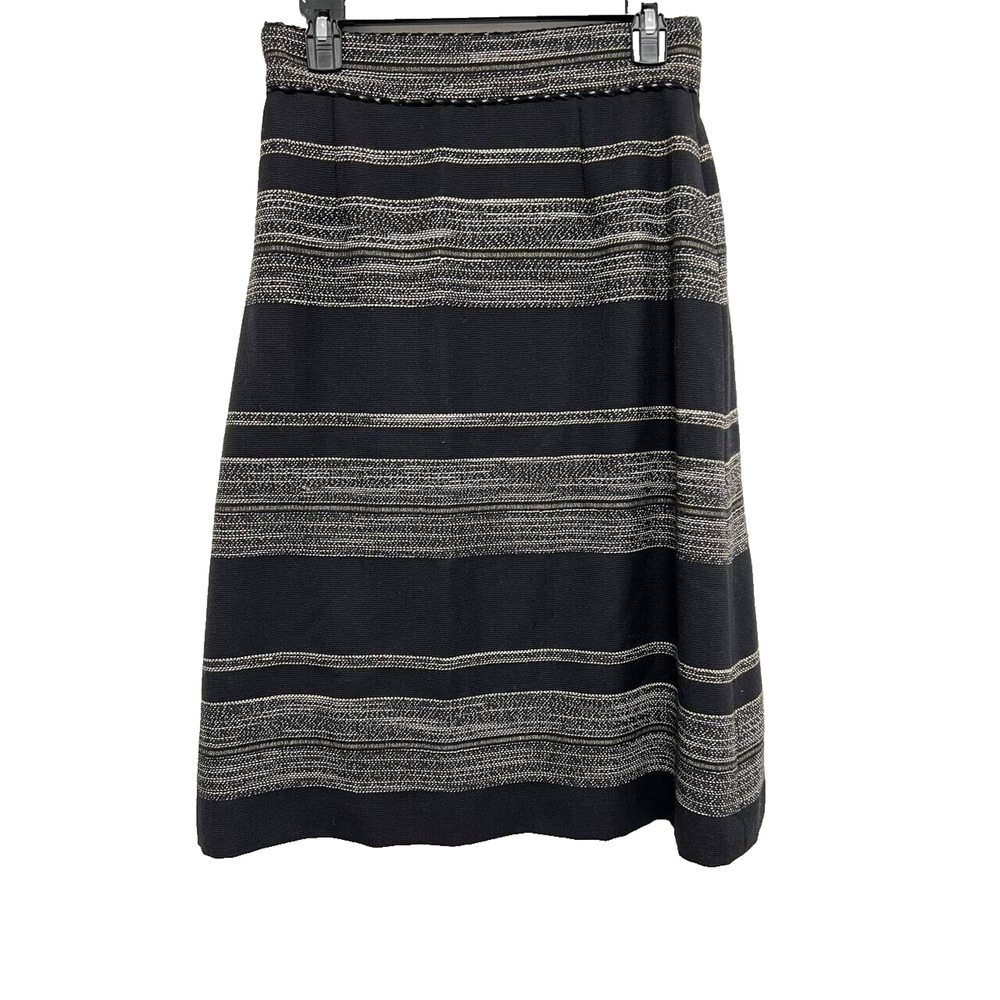 LOUBEN Women Black Silver Wool Knit Stretch Midi Skirt Full Zip Size 8 A000024